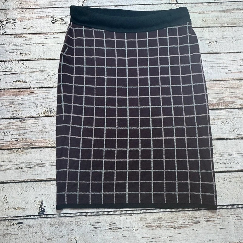 Halogen 1X Women's Windowpane Plaid Midi Pencil Midi Skirt
